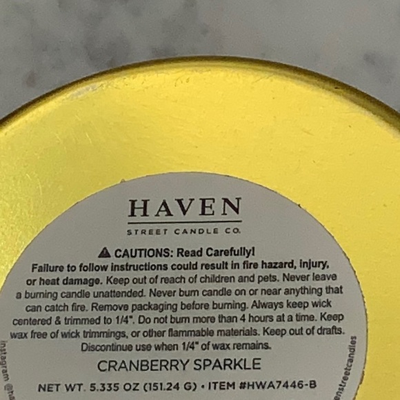 HAVEN STREET CANDLE CRANBERRY SPARKLE RICHLY SCENTED 1 WICK NEW - Picture 3 of 3